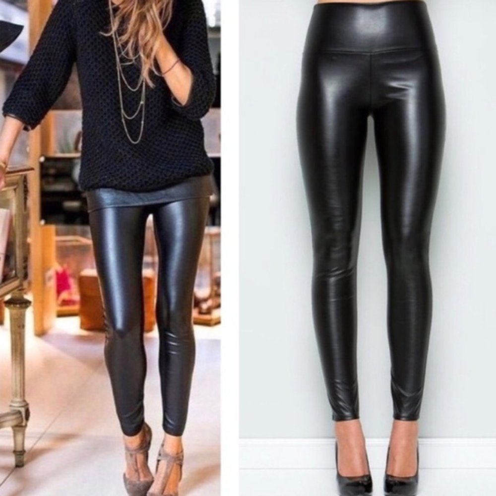 Black Leather Leggings High Waist Spandex